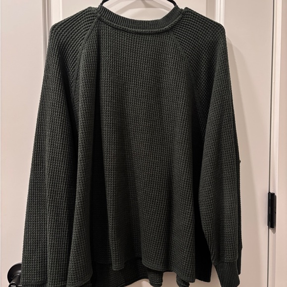 Dark Green Waffle Knit Pullover - Picture 3 of 4
